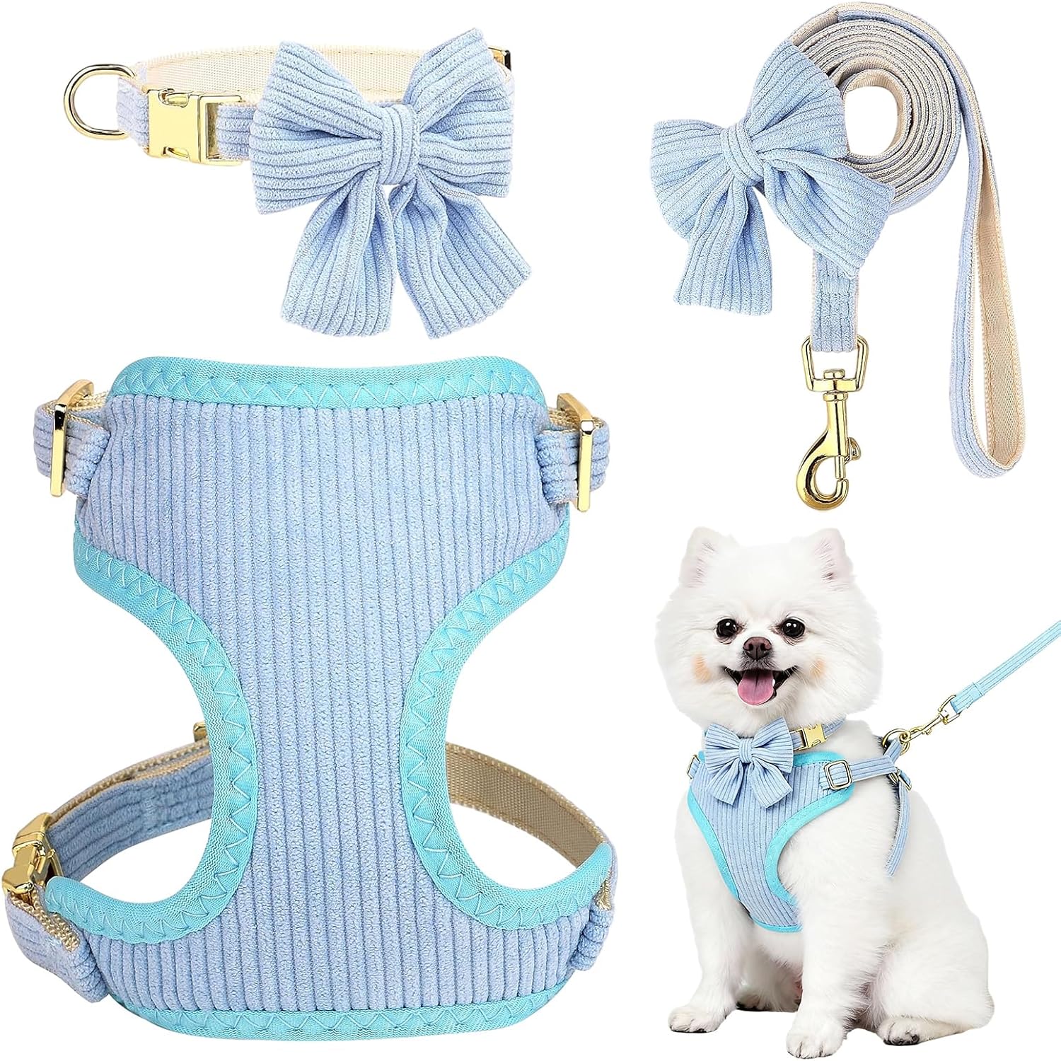Adjustable Dog Harness Set With Bowtie