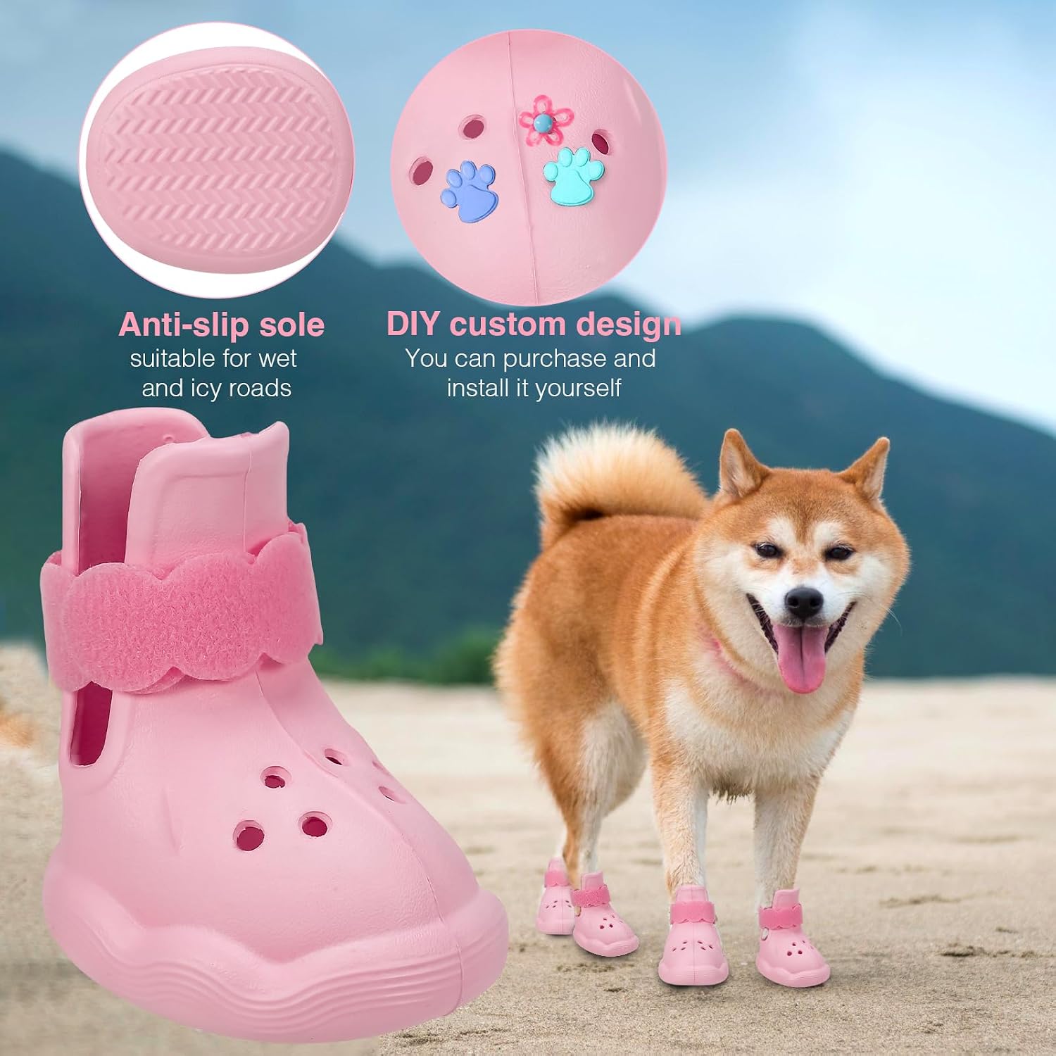 Adjustable dog boots with straps