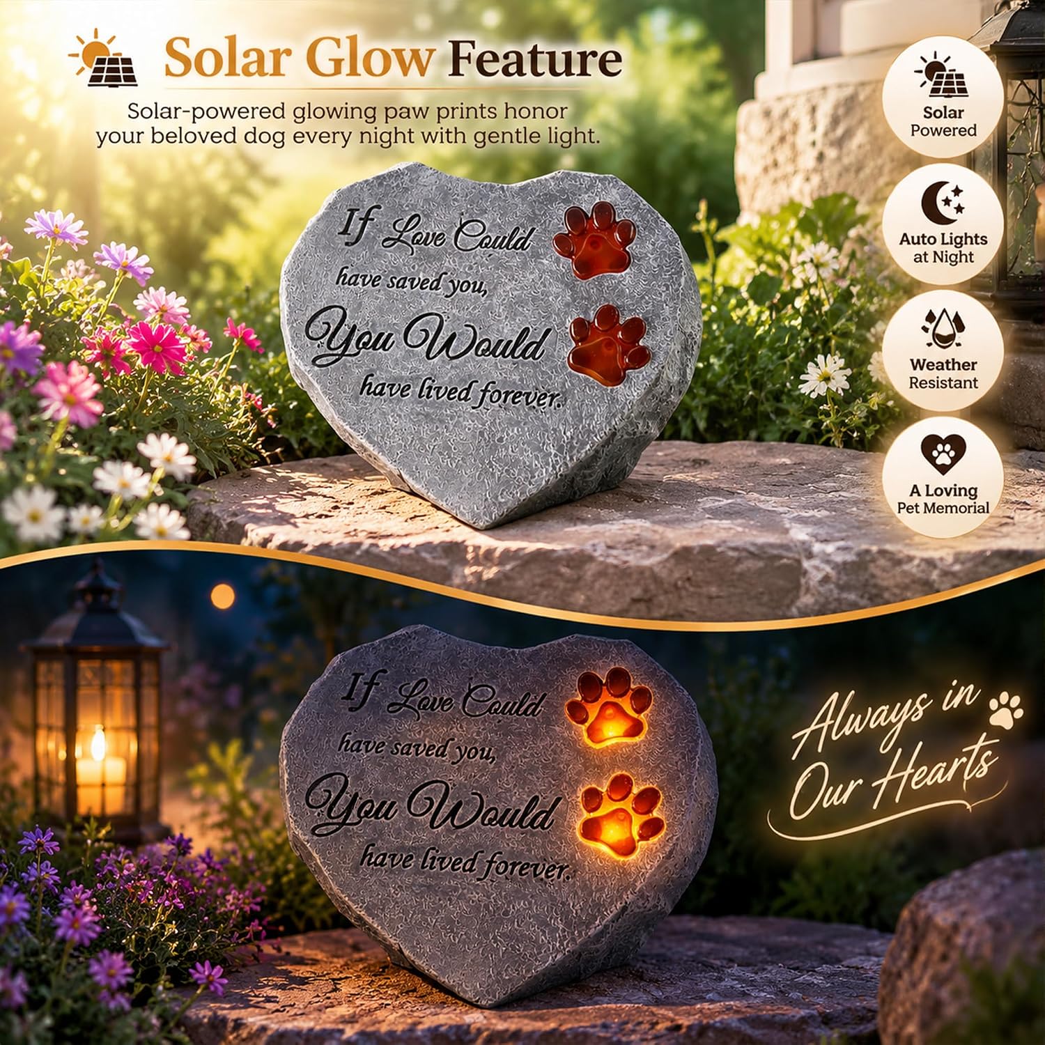 Dog Memorial Stone With Glowing Paw
