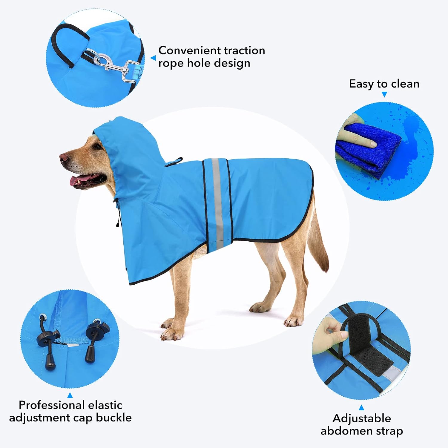 Dog rain jacket with hood