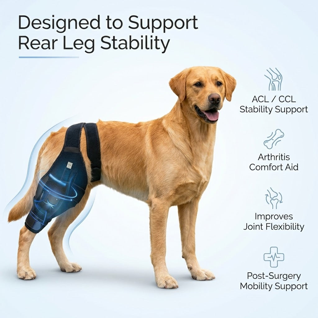 Dog rear leg brace with strap