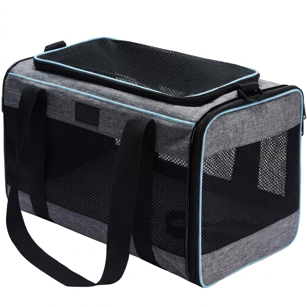 Foldable pet carrier with fleece bed