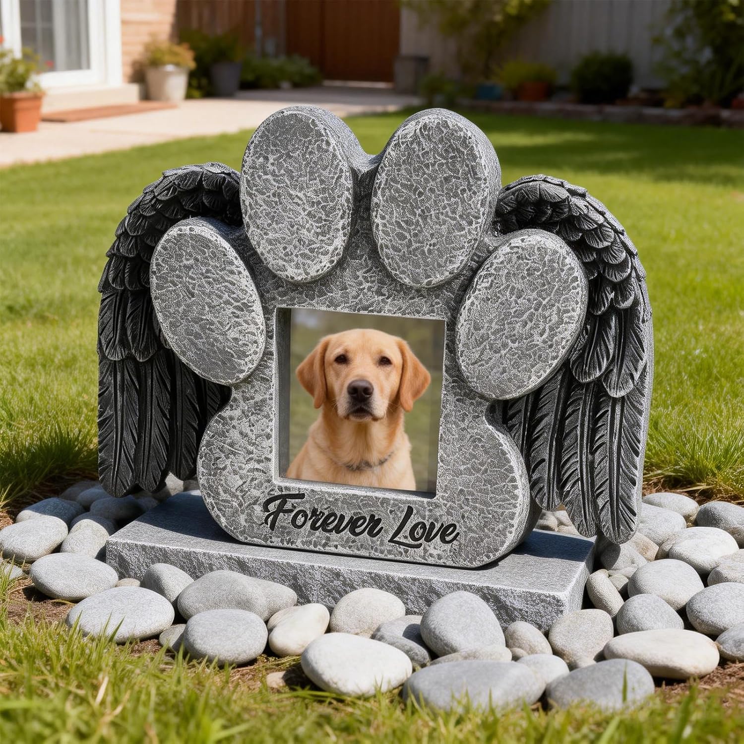 Outdoor Dog Memorial Stone With Photo Frame