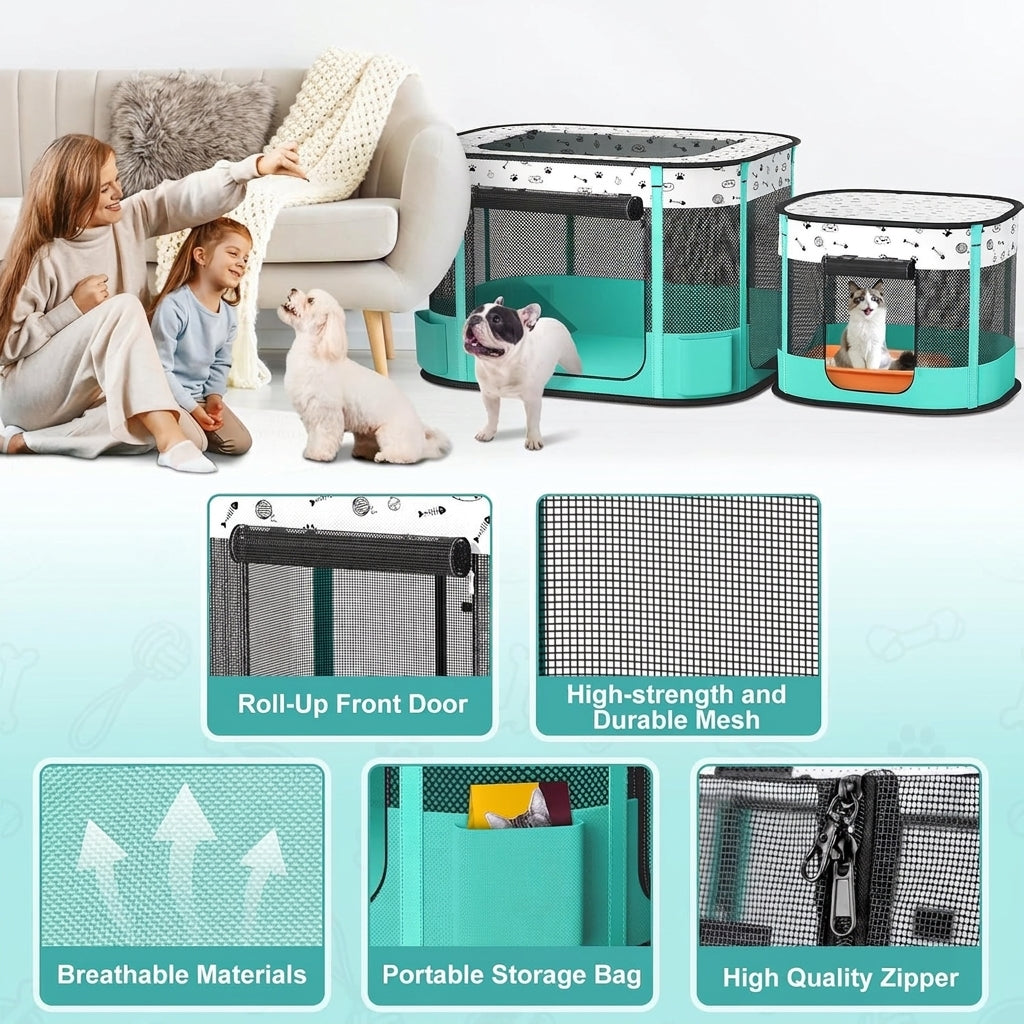 Pet playpen with litter box area