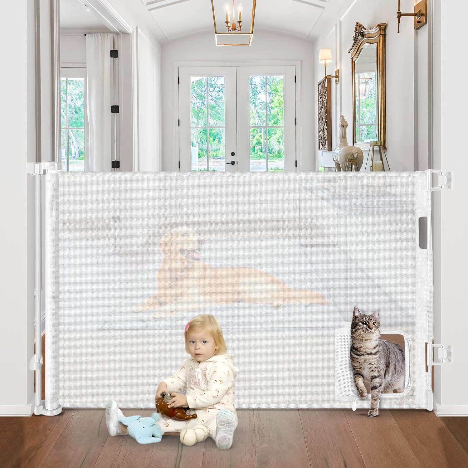 Retractable Dog Gate With Cat Door