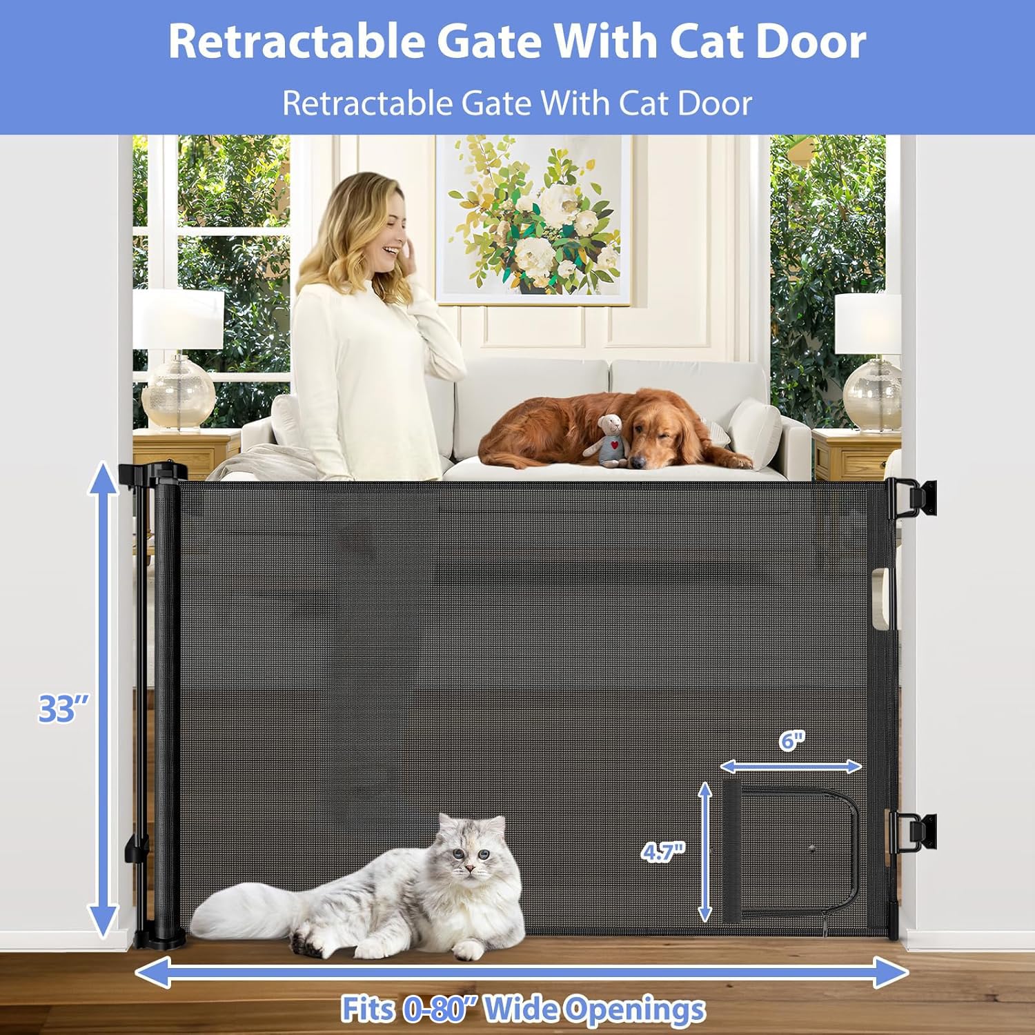 Scratch Resistant Retractable Mesh Pet Gate