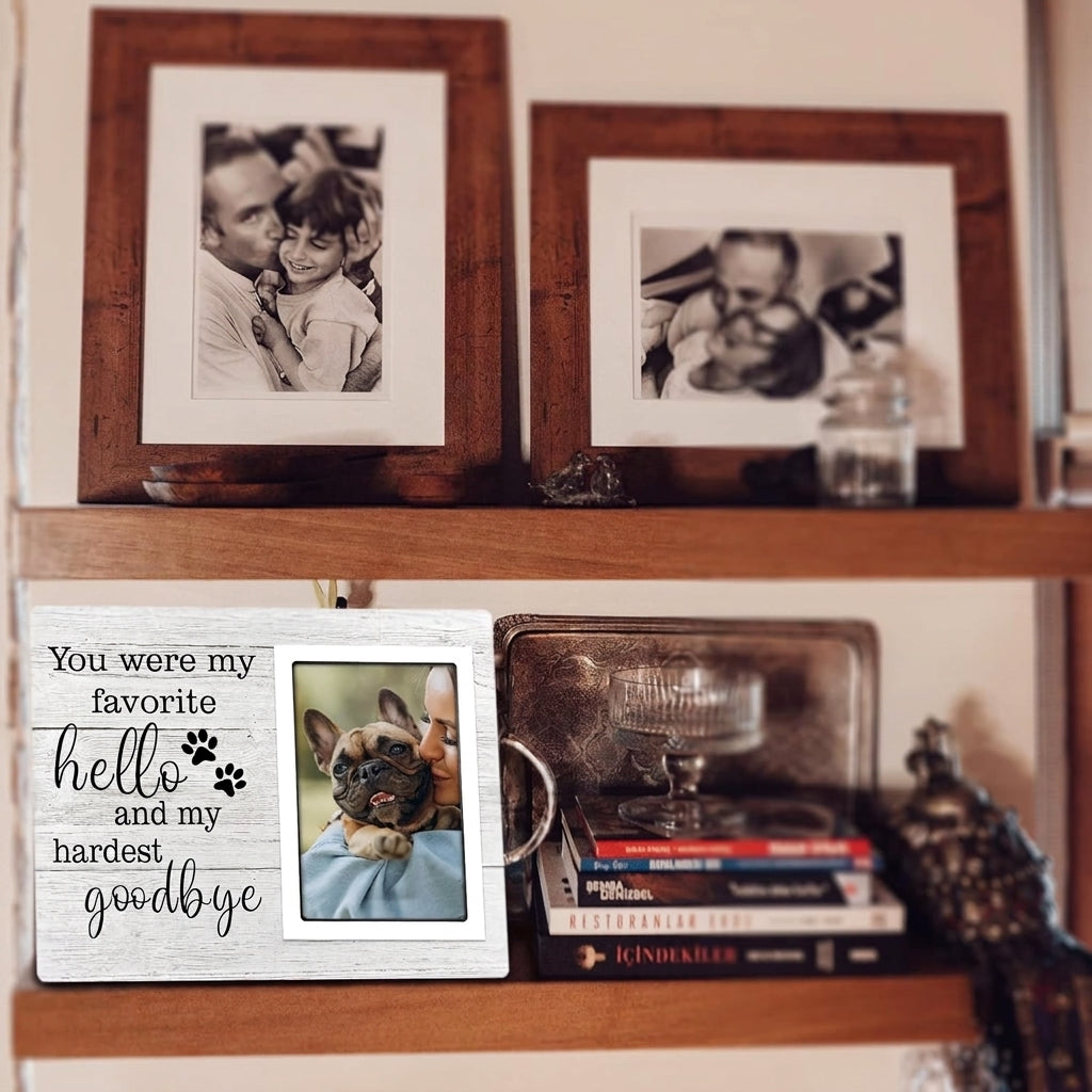 White wooden dog memorial frame