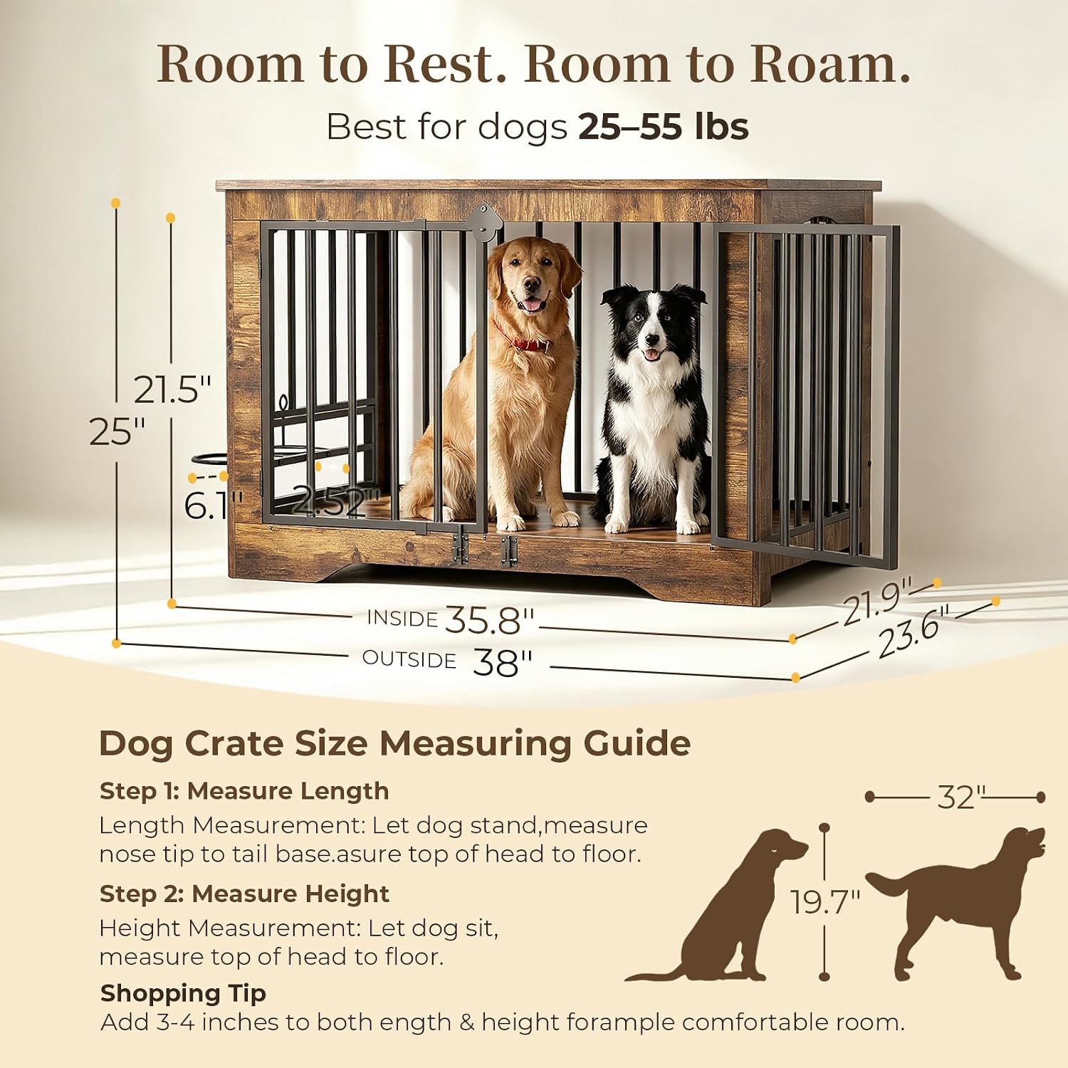 Wooden Dog Crate Furniture End Table