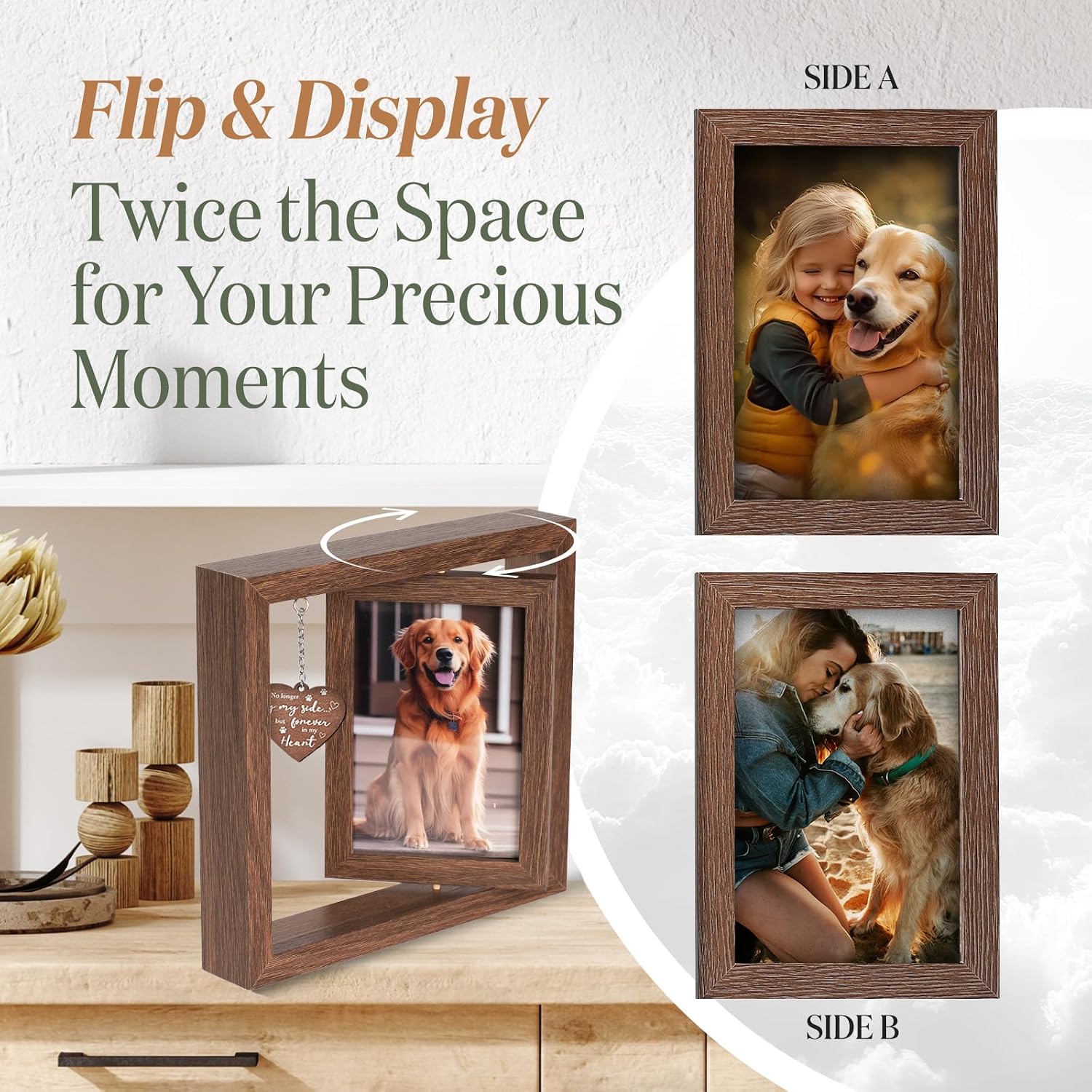 wooden rotating pet picture frame